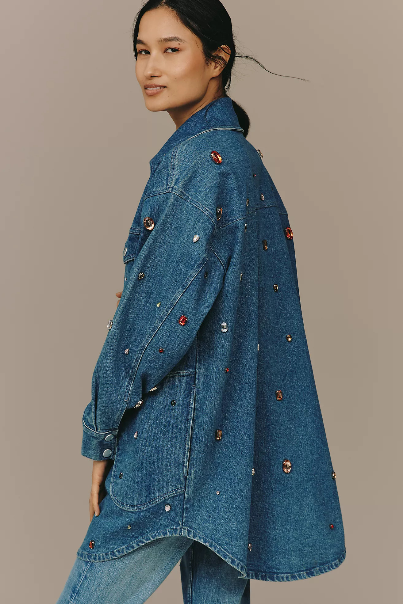 The Tillie Jeweled Denim Shacket by Pilcro | Anthropologie (US)