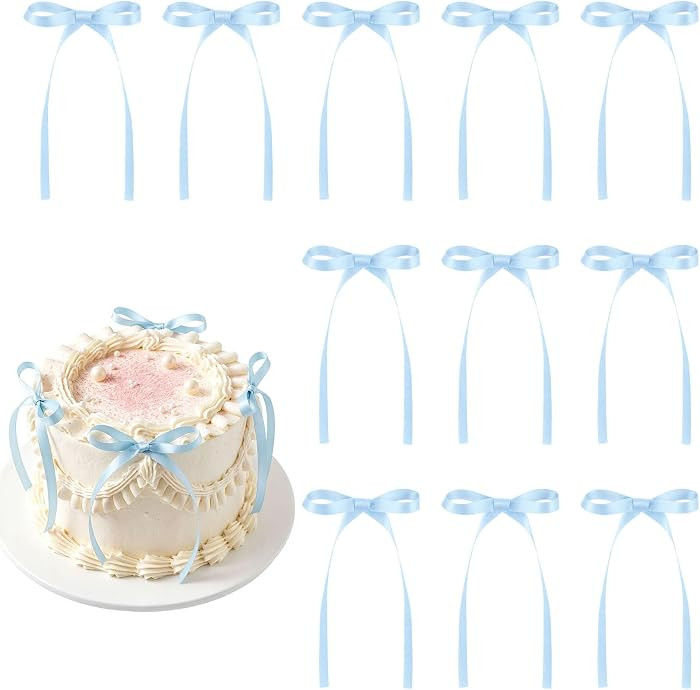 30 Pack Bow Cake Toppers Light Blue Ribbons Bows for Cake | Amazon (US)