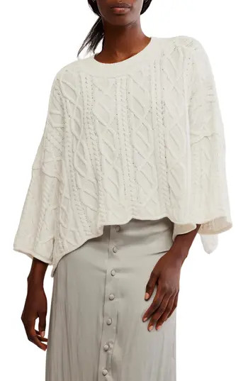 Free People Washed Ashore Cable Stitch Cotton Sweater in White at Nordstrom Rack, Size Medium | Nordstrom Rack