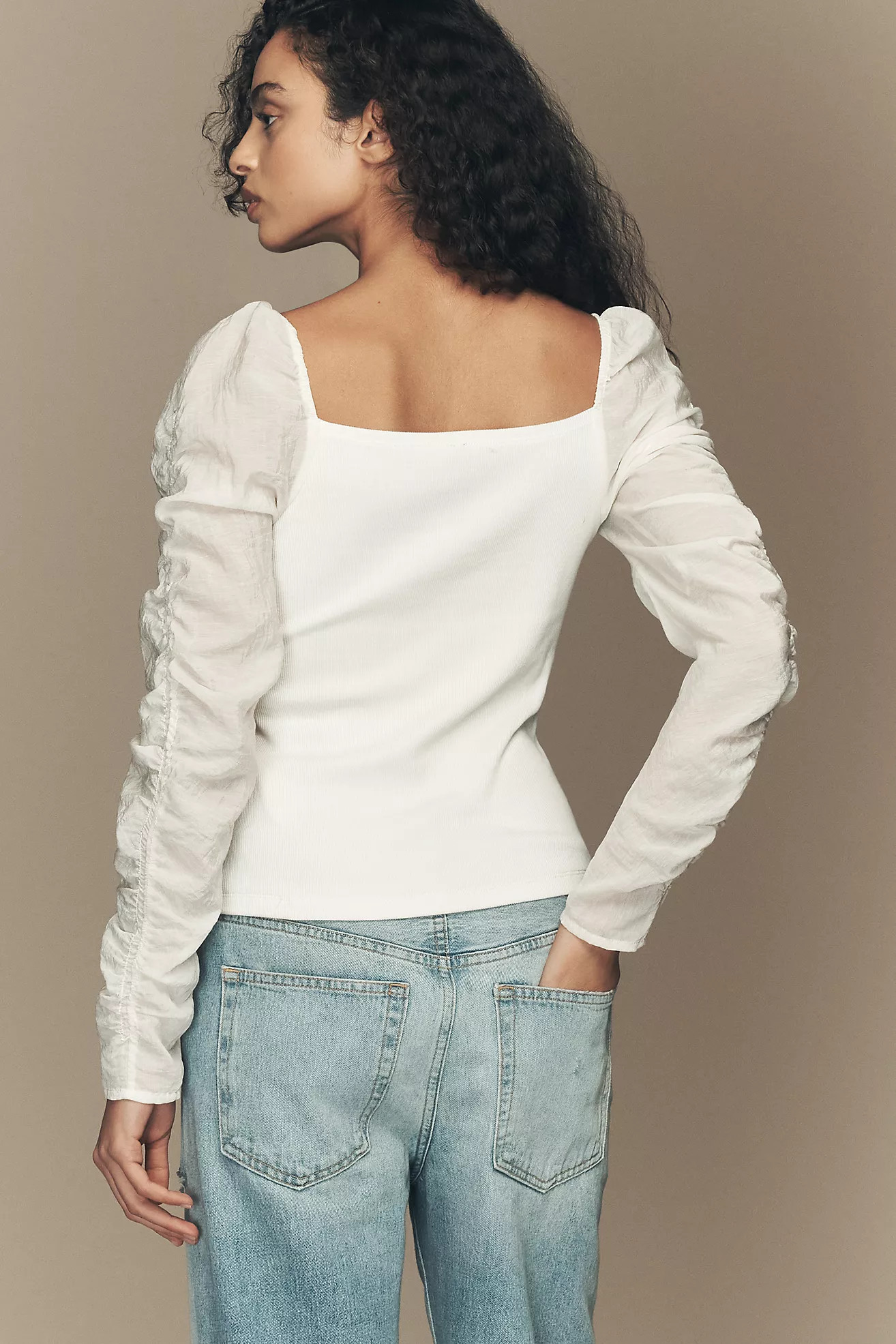 By Anthropologie Ruched-Sleeve Square-Neck Top | Anthropologie (US)