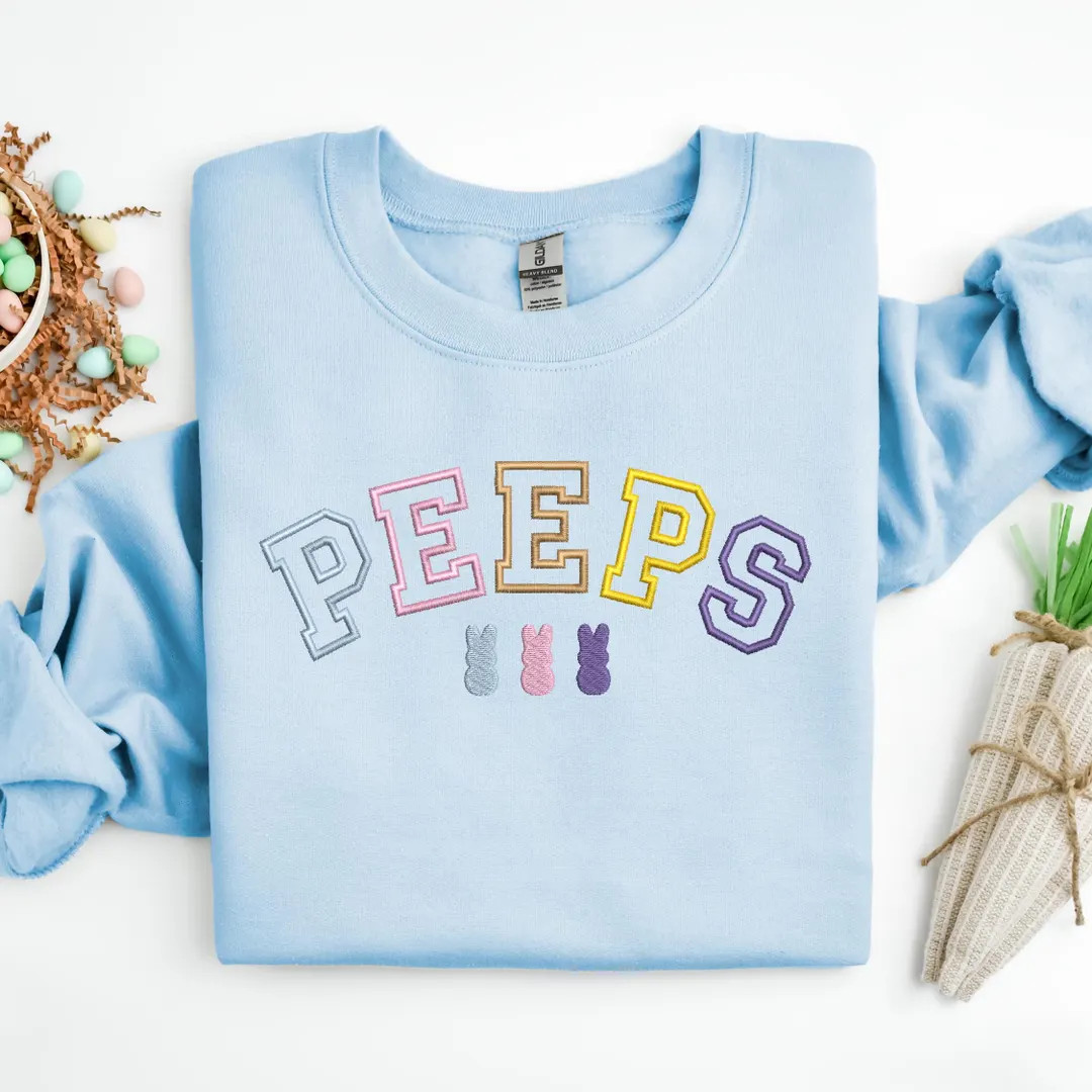 Embroidered Easter Bunny Peeps Sweatshirt, Happy Easter Embroidered Shirt, Cute Easter Gift, Bunn... | Etsy (US)