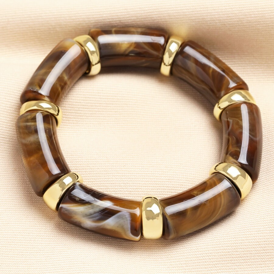 Chocolate Marbled Beaded Bracelet in Gold | Lisa Angel