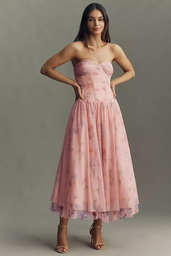 BHLDN Millie Tulle Strapless Sweetheart Drop-Waist Midi Dress | Anthropologie (US)