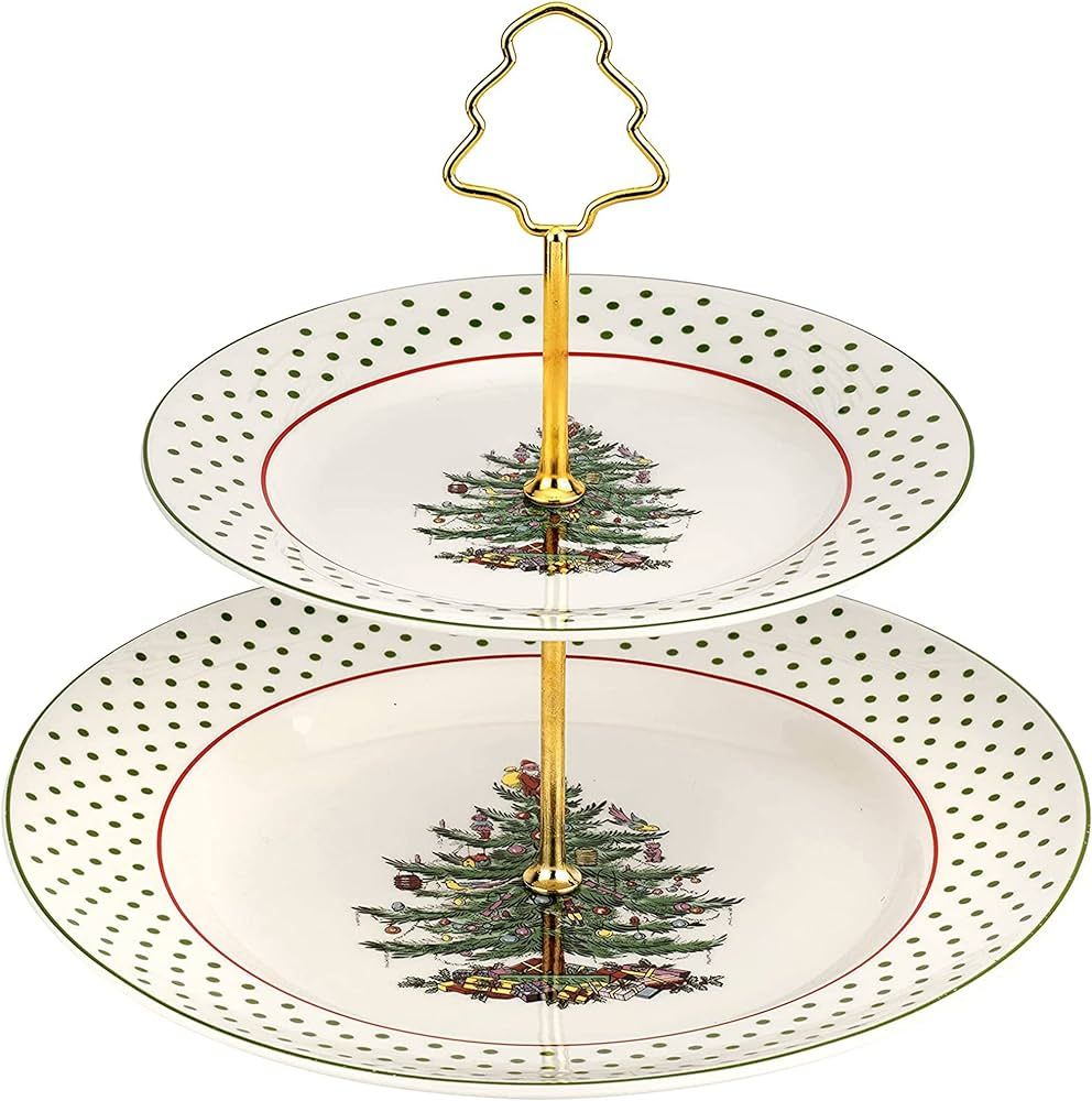 Spode - Christmas Tree Collection, 2-Tiered Tray, for Serving Food, Cake, and Desserts, Server Ti... | Amazon (US)