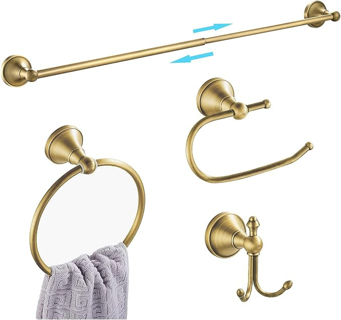 WINCASE Brass Bathroom Accessories Set, Antique Adjustable Towel Bar Sets, Bath Hardwares Fixture... | Amazon (US)