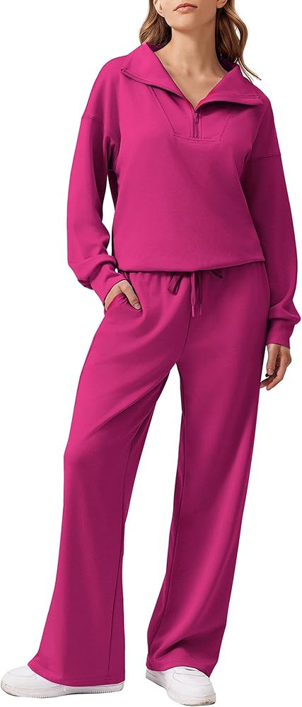 PINSPARK 2 Piece Sets for Women 2025 Fall Outfits Sweatsuit Loose Fit Sweatshirt Wide Leg Sweatpa... | Amazon (US)