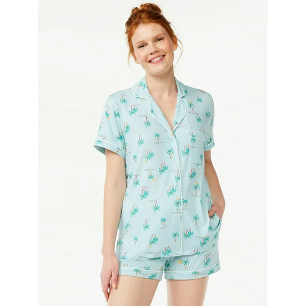 Joyspun Women's Knit Notch Collar Top and Shorts Pajama Set, 2-Piece, Sizes S to 3X | Walmart (US)