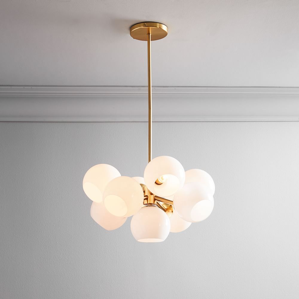 Staggered Glass Chandelier, Milk Glass, Brass | West Elm (US)