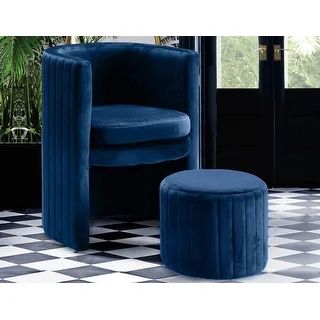 Best Master Furniture Zoya Velvet Upholstered Barrel Chair with Ottoman - Cream | Bed Bath & Beyond