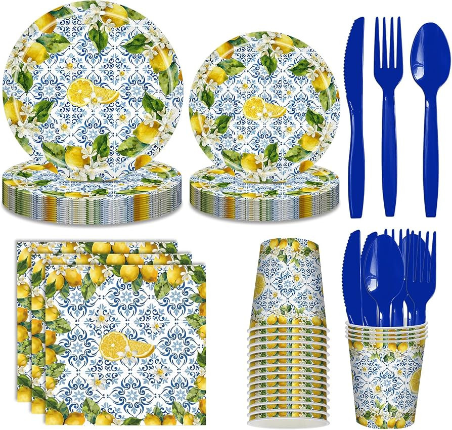 168 Pcs Amalfi Coast Party Decorations Serve 24 Guests Lemon Plates and Napkins Party Supplies Me... | Amazon (US)