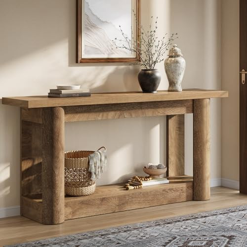 Tribesigns 63-Inch Farmhouse Console Table, 2-Tier Storage Sofa Table Behind The Couch, Narrow Long Entryway Furniture for Home Hallway, Entrance, Living Room, Brown | Amazon (US)