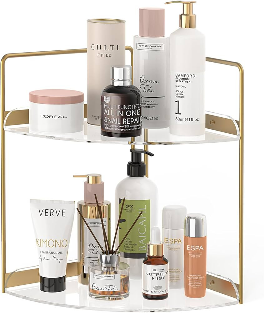 PEKVIZK 2 Tier Corner Bathroom Counter Organizer, Acrylic Vanity Tray, Countertop Corner Shelf, S... | Amazon (US)