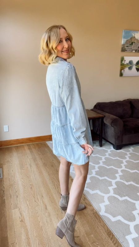 Adorable denim dress with the cutest back ruffle detail makes for a comfortable and darling western inspired outfit with western booties. 

#LTKstyletip #LTKshoecrush #LTKunder50