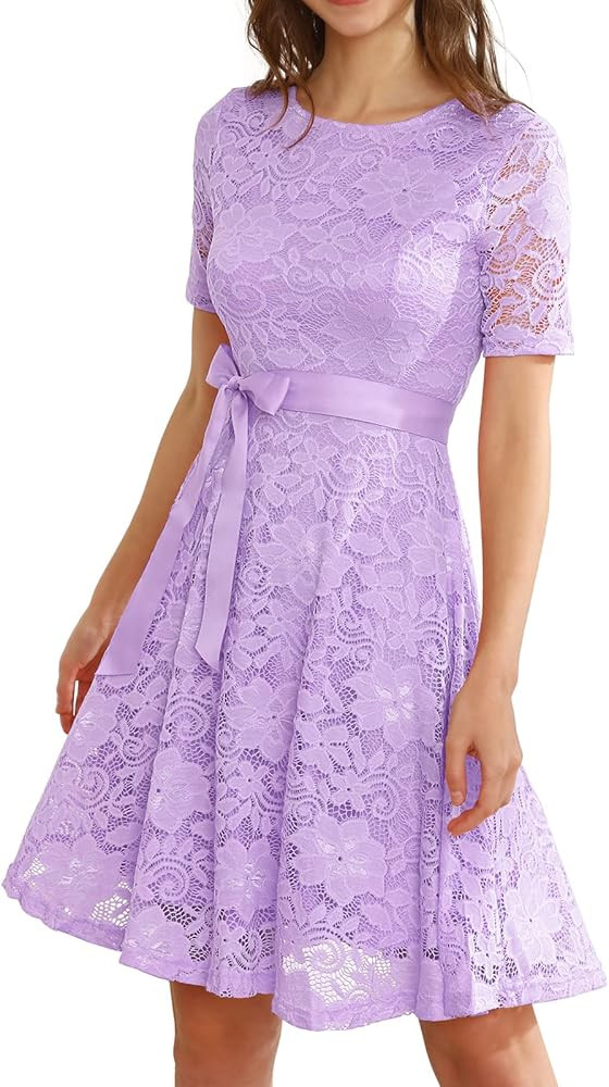 DRESSTELLS Women Semi Formal Lace Dress Mother Bride Bridesmaid Dress for Wedding Cocktail Party ... | Amazon (US)