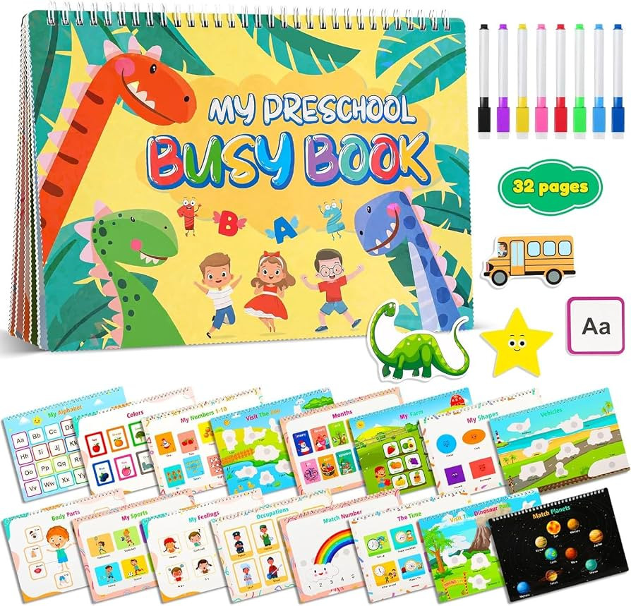 Toddler Preschool Learning Activities, Montessori 32 Themes Dinosaur Busy Book for Toddlers 1-3 2... | Amazon (US)