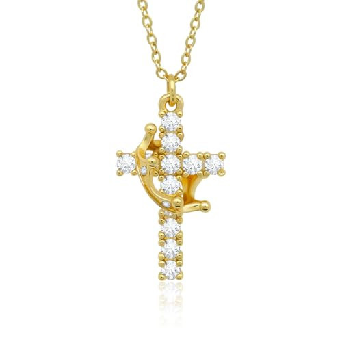Sadkiss Cross Necklace for Women，Dainty 14k Gold Cubic Zirconia Crown Cross Pendant Necklace Non Tarnish,Handcrafted Cute Tiny Gold Jewelry-Birthday Valentine's Day Easter Day Gifts | Amazon (US)