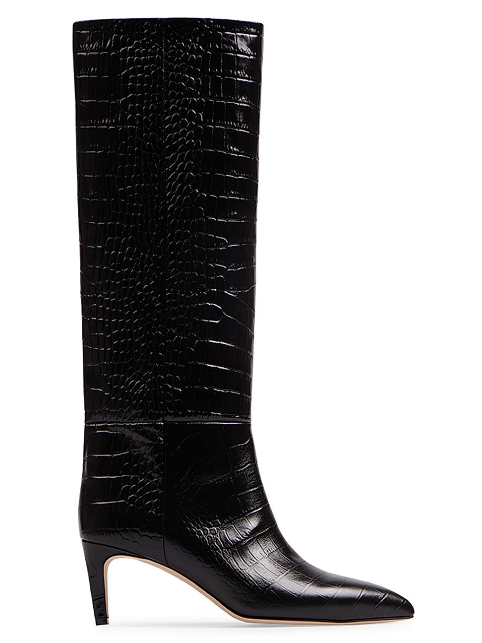 Women's Knee-High Croc-Embossed Leather Stiletto Boots - Carbone - Size 11 | Saks Fifth Avenue