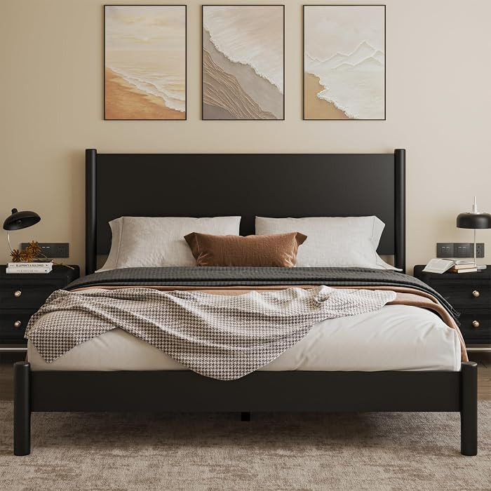 King Size Bed Frame with Headboard, Modern Farmhouse Wood Platform Bed, Sturdy Wood Slats Support... | Amazon (US)