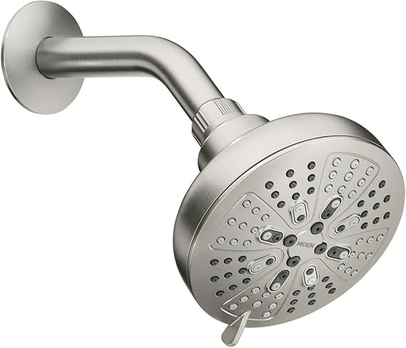 Moen Brushed Nickel Hydro Energetix Eight-Function Showerhead with Standard 5" Diameter Spray Hea... | Amazon (US)