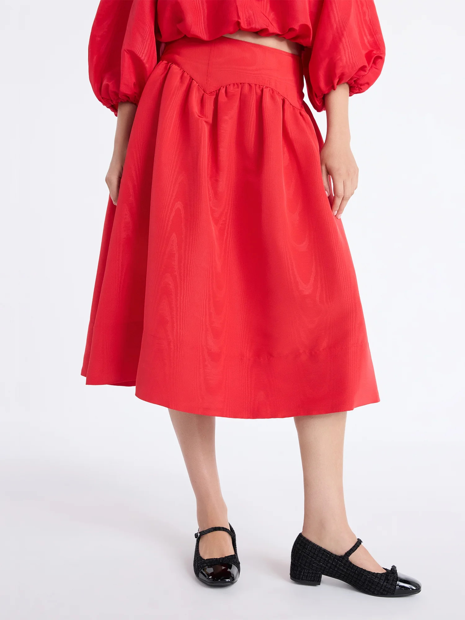 Free Assembly Women's and Women's Plus Shirred Yoke Midi Skirt, Size 0-26 | Walmart (US)