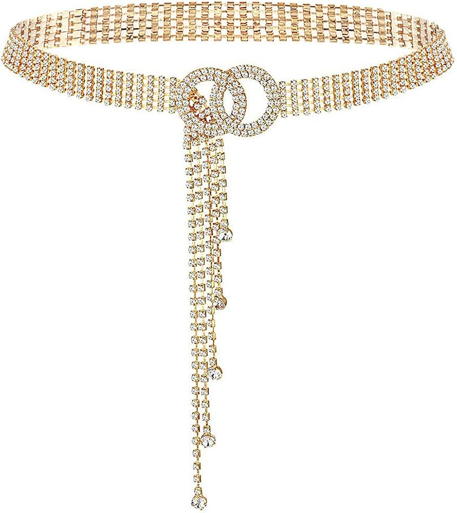 Glamorstar Crystal Belts for Women Rhinestone Waistband Belt for Dress Sparkle O-Ring Chain Gift | Amazon (US)