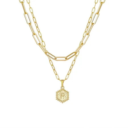 Jikolililili Gold Plated Chain Necklace for Women Hexagon Letter Pendant Layering Necklace Strong Du | Walmart (US)