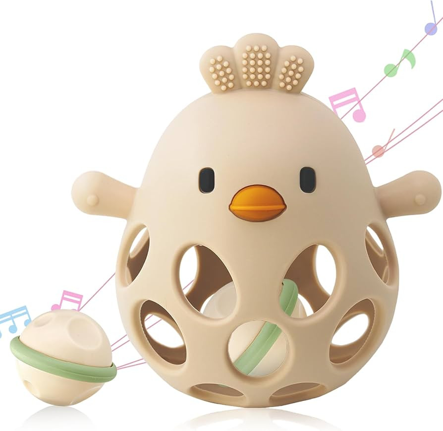 ChooKaChoo 2-in-1 Baby Teething Rattle Toy, Sensory Grasping Teether for Infants 3-12 Months, 100... | Amazon (US)
