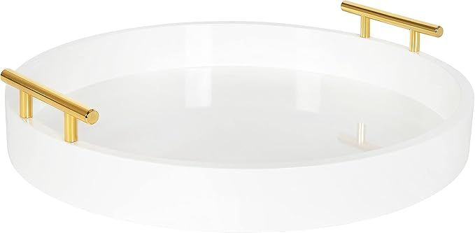 Kate and Laurel Lipton Round Decorative Tray with Metal Handles, 15.5" Diameter, White | Amazon (US)