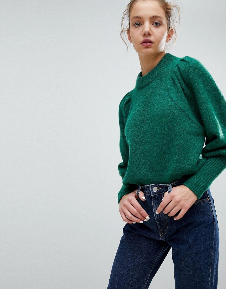 Weekday Mohair Crop Knit Sweater With Shoulder Detail - Green | ASOS US