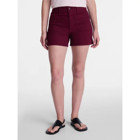 Time and Tru Women's High Rise Patch Pocket Denim Shorts, 4" Inseam, Sizes 0-20 | Walmart (US)