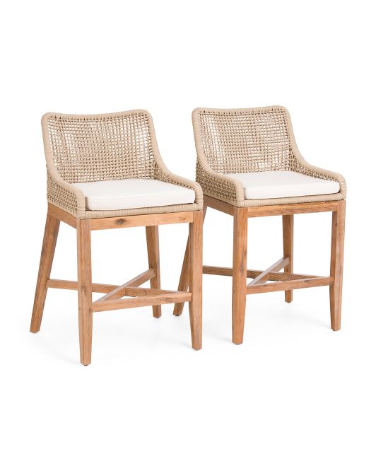 2pk Grid Weave Rope Counter Stools With Acacia Wood Base | TJ Maxx