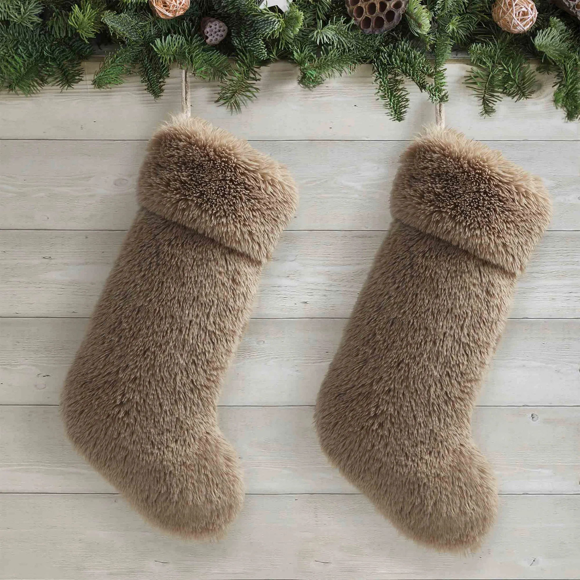 My Texas House Angel Tan Faux Fur Christmas Stockings, 20" x 10" (2 Count) | Walmart (US)