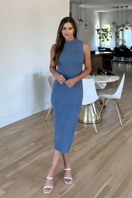 Love this Amazon dress! So good I bought it in 3 colors ! This is dusty blue, Size small + on sale right now - heels are amazon too 
Prime day, amazon prime day 

#LTKxPrimeDay