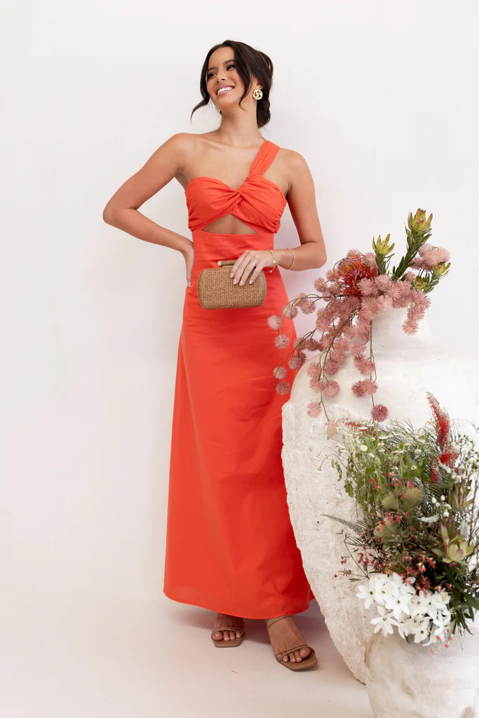 Luna One Shoulder Maxi Dress - Tangerine | Petal & Pup (US)