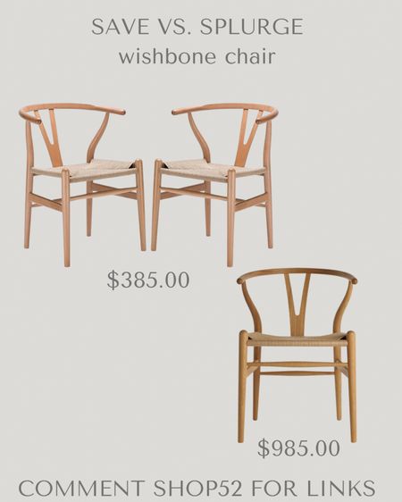 Save versus splurge wishbone chairs. Love these for a casual look in a dining room or eat in kitchen table. The set of 2 are from
Amazon !

#LTKhome #LTKstyletip #LTKFind