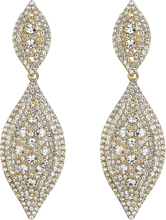 Flyonce Women's Rhinestone Crystal Wedding Bridal 2 Leaf Drop Dangle Chandelier Earrings | Amazon (US)