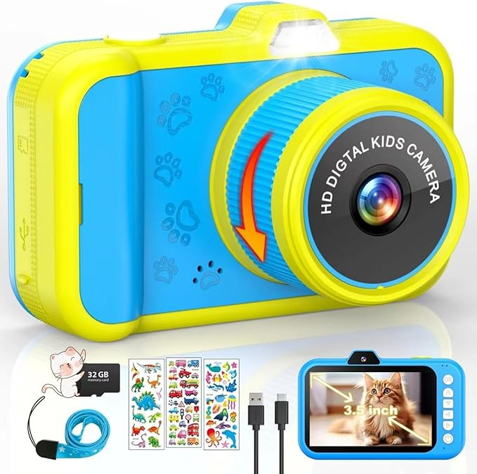 Kids Camera, 1080P 48MP Front Selfie Toddler Camera, 3.5 inch Big Screen Toy Camera, 10X Zoom in ... | Amazon (US)