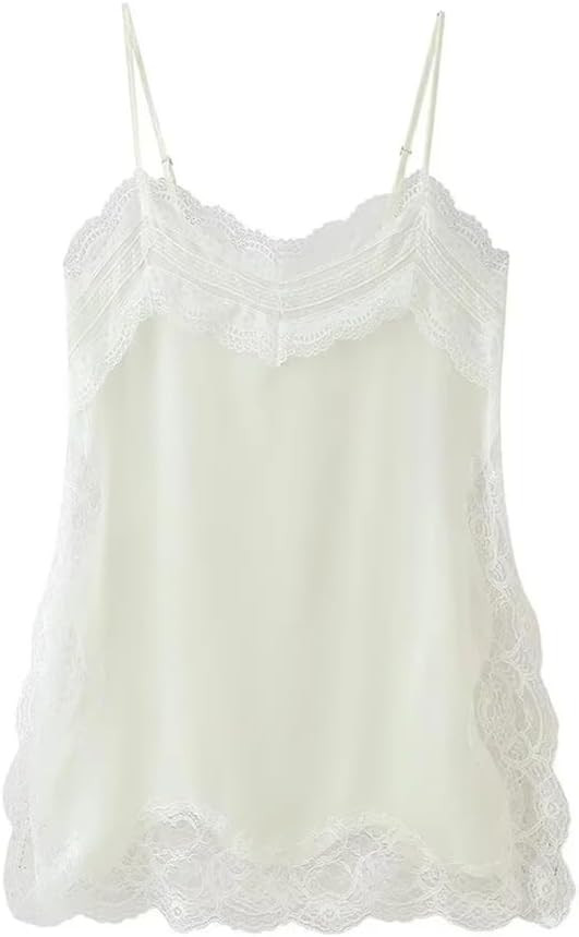 Women's Solid Slim Fit Sleeveless Spaghetti Straps Backless Dress Lace Patchwork Slit Beach Dress... | Amazon (US)