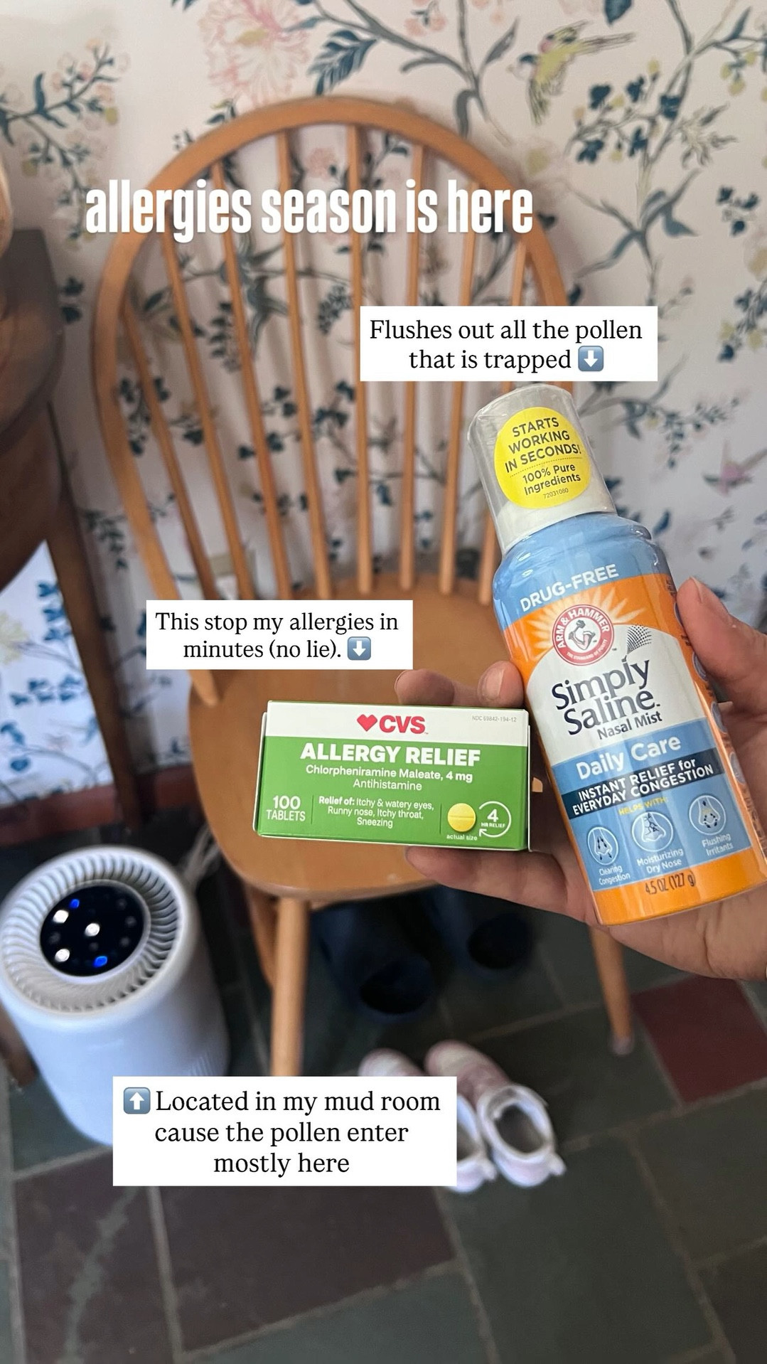 This stop my allergies in minutes (no lie). ⬇️
 Flushes out all the pollen that is trapped ⬇️ ⬆️ Located in my mud room cause the pollen enter mostly here  allergies season is here

#LTKHome #LTKselfcare #LTKBeauty