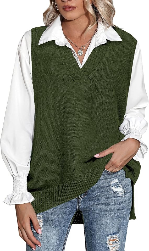 Zeagoo Sweater Vest Women Sleeveless V Neck Oversized Pullover Knitted Tops 2025 Fall Outfits | Amazon (US)
