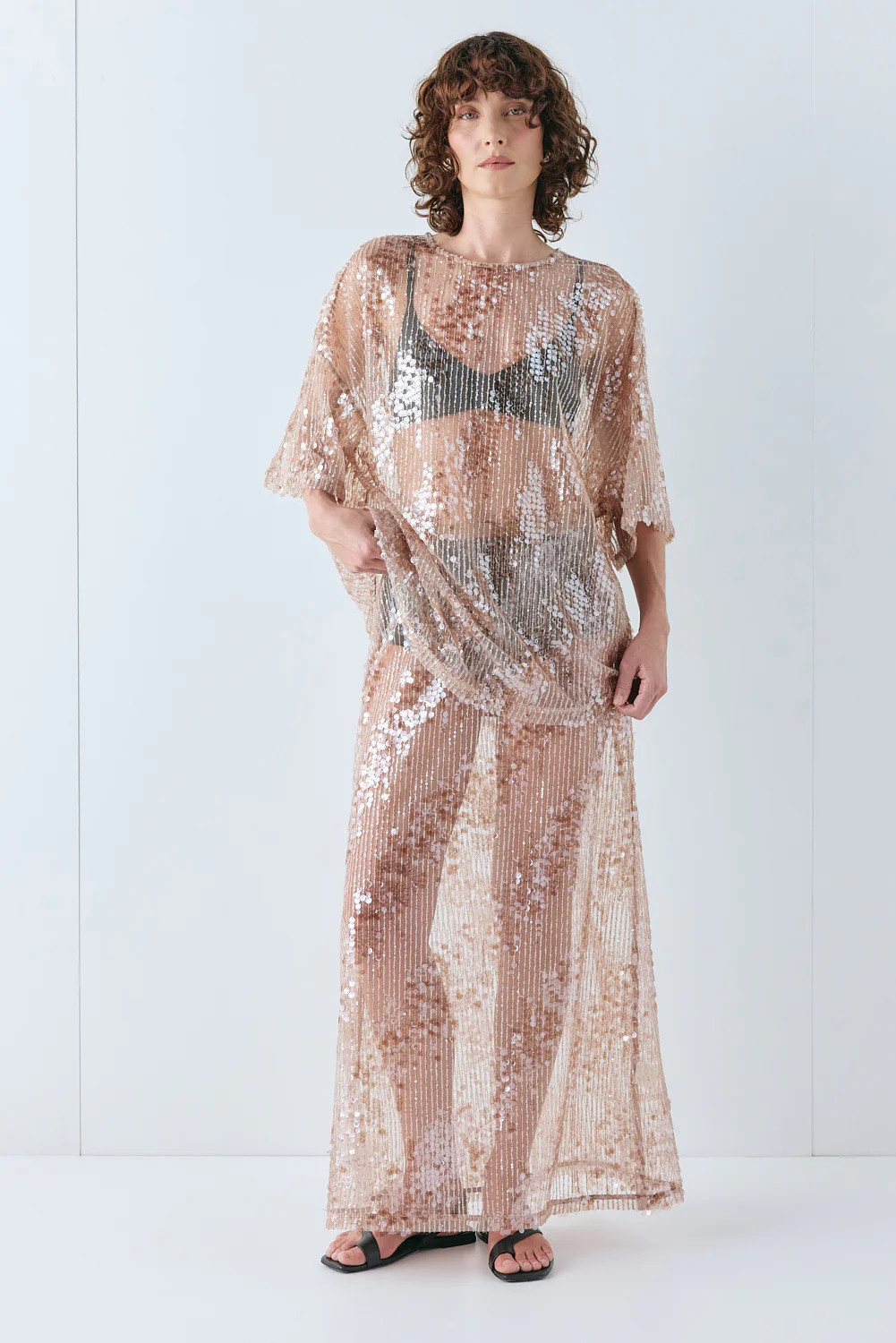 Vilma Sequin Maxi Skirt Bronze | VRG Grl