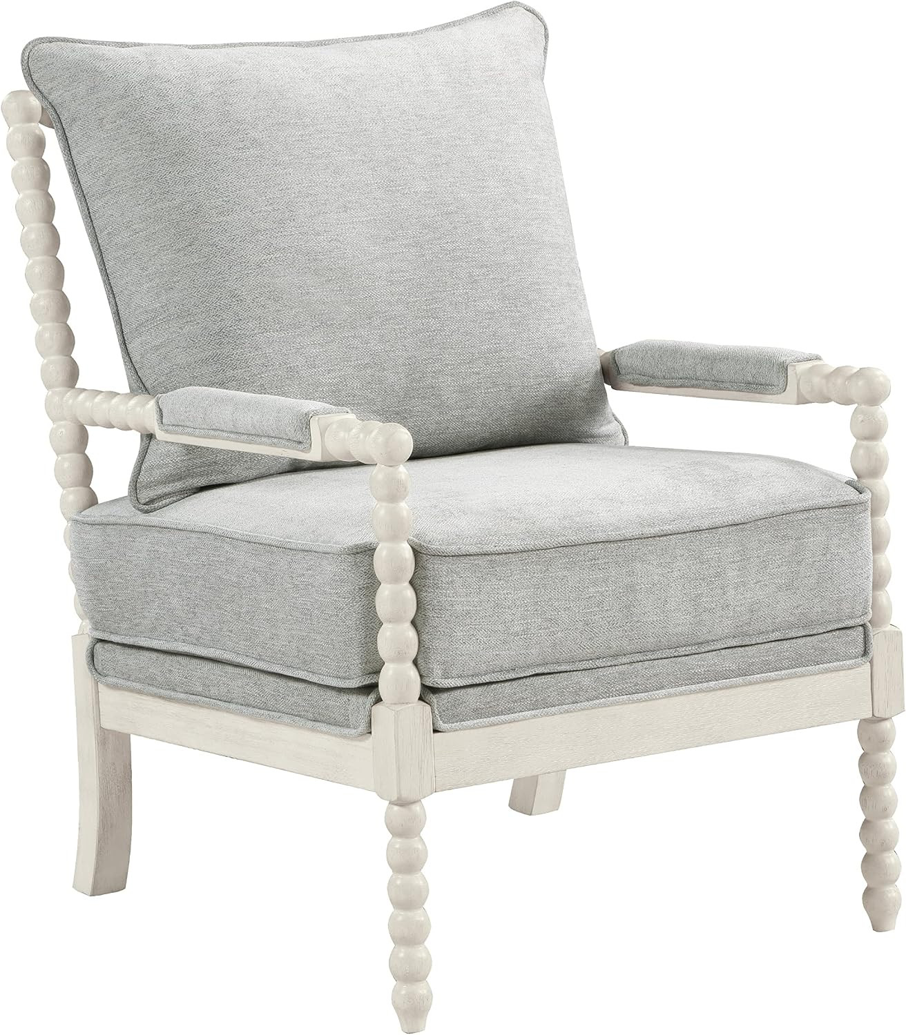 OSP Home Furnishings Kaylee Spindle Accent Chair with Antique White Wood Frame, 26.5” W x 32.25” D x 37” H, Smoke Grey Fabric | Amazon (US)