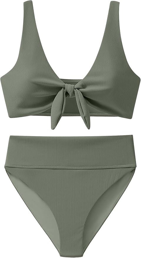 ANRABESS Bikini Sets for Women Summer High Waisted 2 Piece Bathing Suit Ribbed Tie Knot Swimsuit ... | Amazon (US)