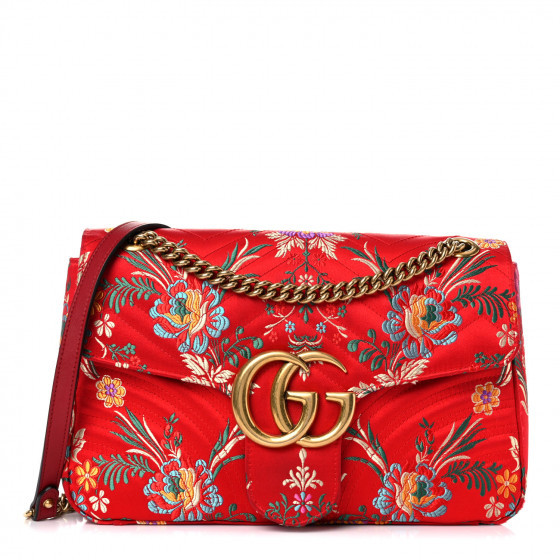 GUCCI Jacquard Matelasse Floral Medium GG Marmont Shoulder Bag Red | Fashionphile