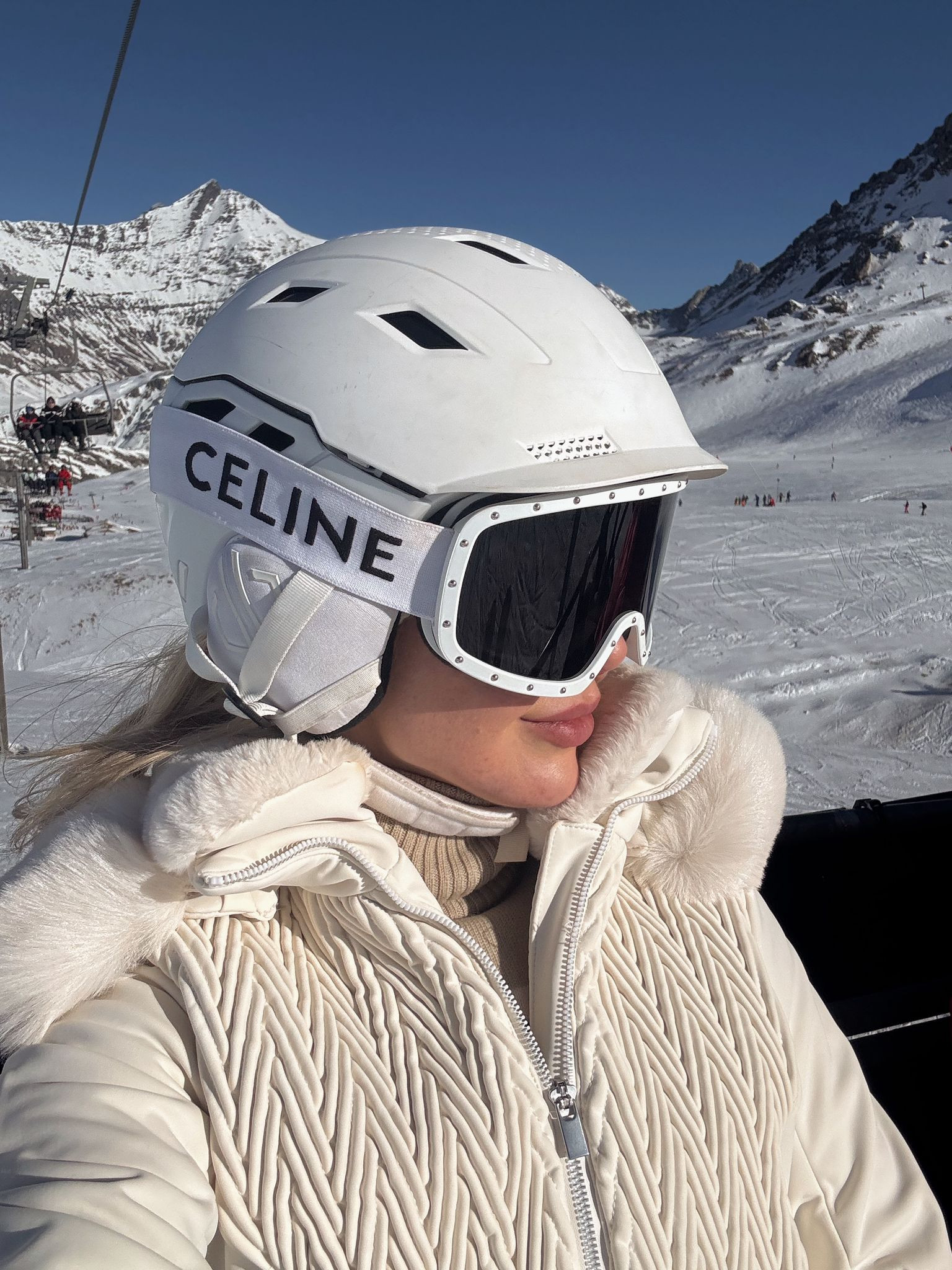 Celine ski goggles, white ski helmet, skiing accessories, ski outfit, white outfit, winter holiday, winter sports accessories, ski aesthetic  

 #LTKuk #LTKwinter #LTKstyletip