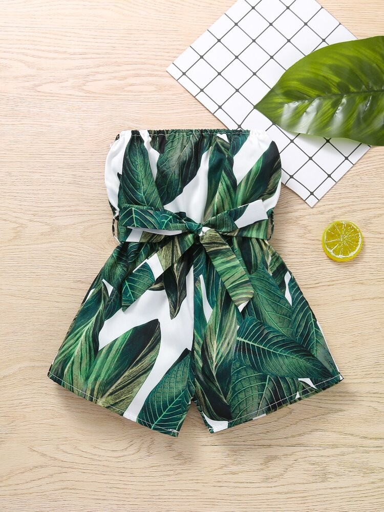 Baby Girl Tropical Print Belted Tube Romper | SHEIN