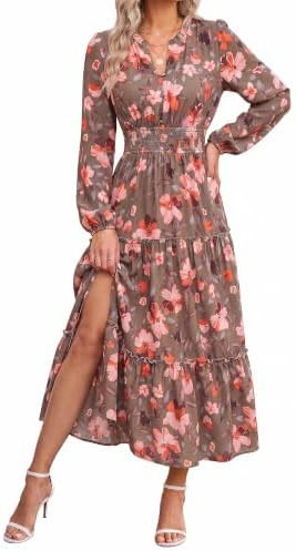 GRACE KARIN 2026 Women's Boho Floral Fall Wedding Guest Maxi Dresses/ Pockets,Long Sleeve,V Neck,... | Amazon (US)