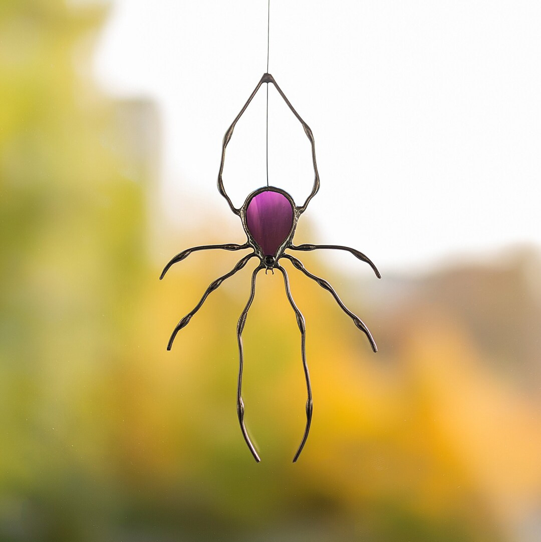 Spider Stained Glass Suncatcher - Halloween Indoor Decor - Unique Window Hangings - Gifts for Fri... | Etsy (US)