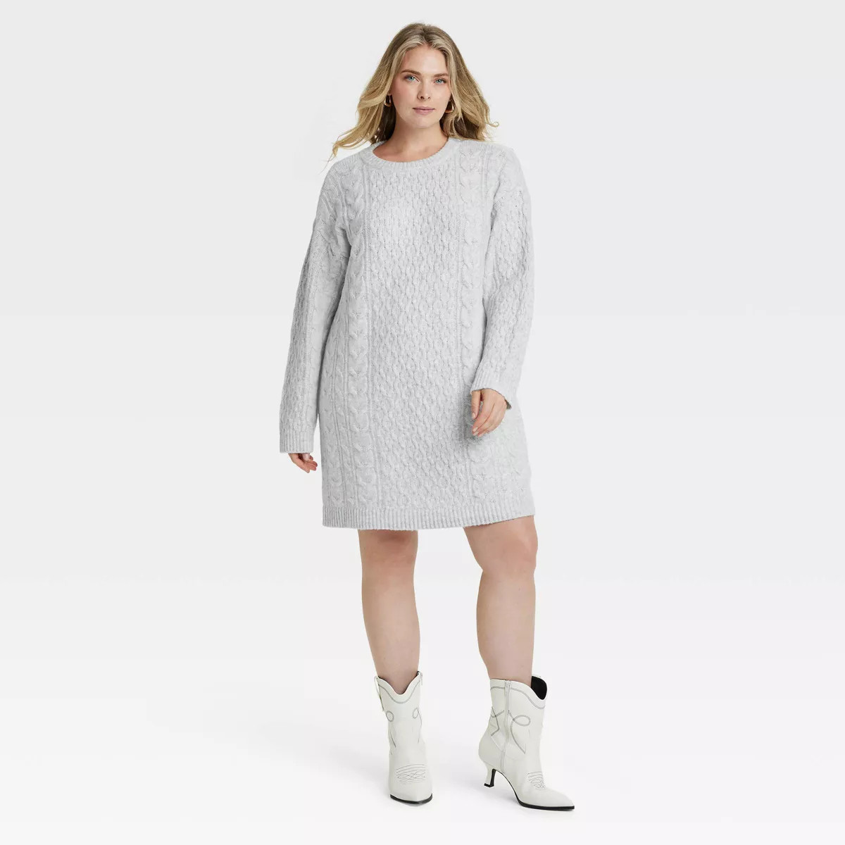 Women's Long Sleeve Cable Knit Mini Sweater Dress - Universal Thread™ Gray 2X | Target