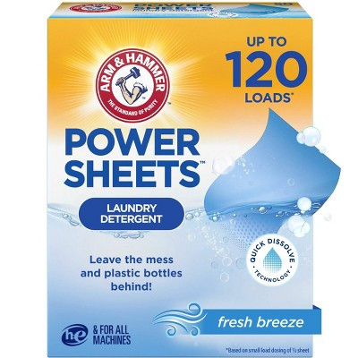 Arm & Hammer Laundry Detergent Sheets - Fresh Breeze - 60ct: Bleach-Free, 120 Uses, 0.53 Net Weight | Target